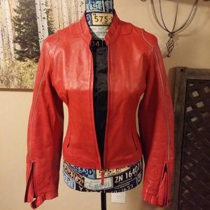 RED LEATHER MOTORCYCLE JACKET
